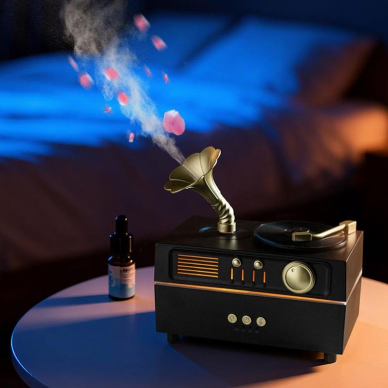 Retro Gramophone Humidifier - 160ML Large Capacity, 7 Color LED Night Light with Remote Control, Auto-Off, Ultra Quiet for Bedroom Office Desk  (Black with Bluetooth) - Image 5